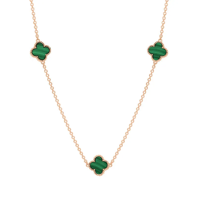 18ct Rose Gold Malachite Bloom Four Leaf Clover Ball Edge Necklace