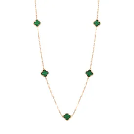 18ct Rose Gold Malachite Bloom Four Leaf Clover Ball Edge Necklace