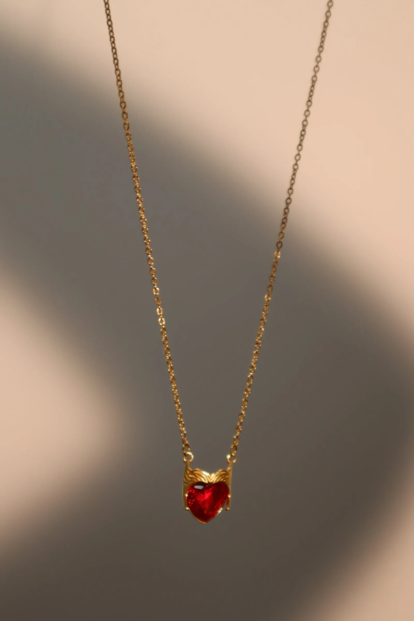 18K Gold Stainless Steel Red Heart Crown Necklace