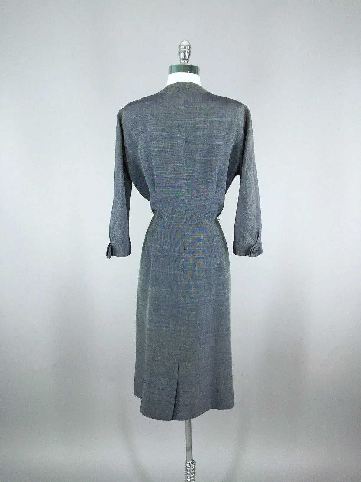 1950s Blue Grey New Look Vintage Day Dress