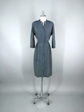 1950s Blue Grey New Look Vintage Day Dress