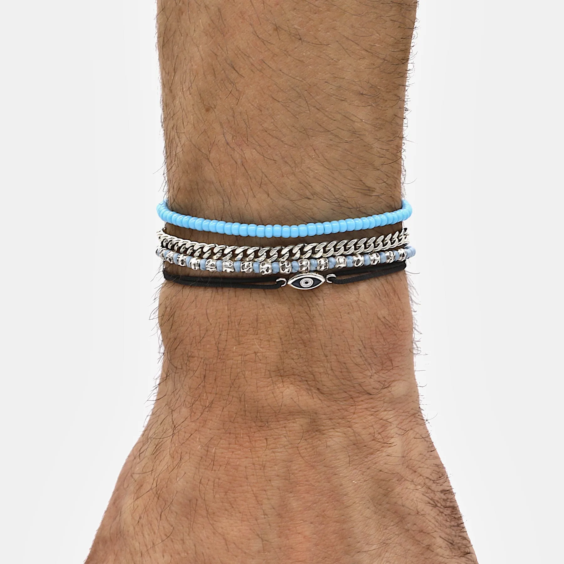 2mm Glass Beads Adjustable Bracelet (Mykonos Blue)