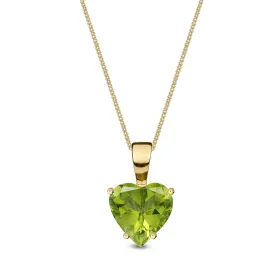 9ct Yellow Gold Peridot Heart Four Claw Pendant 0.76ct