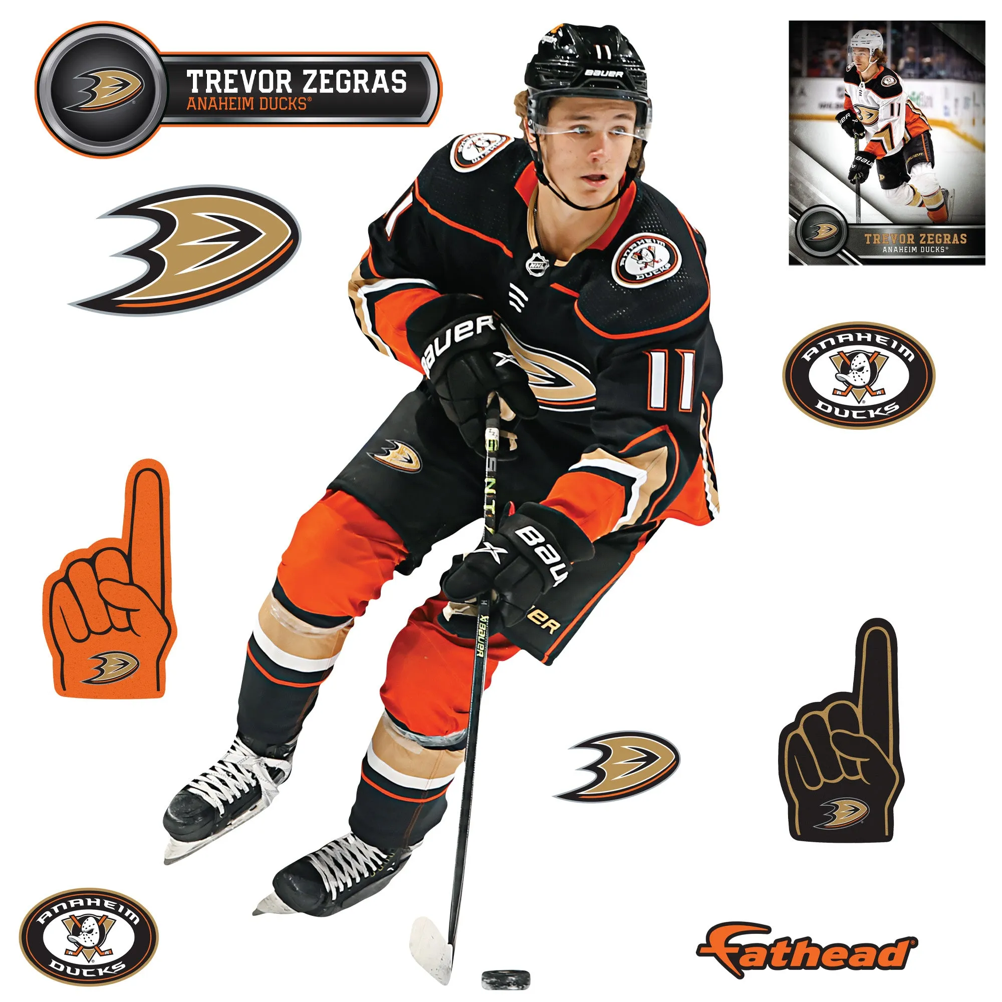 Anaheim Ducks: Trevor Zegras         - Officially Licensed NHL Removable     Adhesive Decal