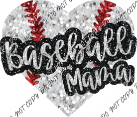 Baseball Mama Heart Faux Sequin DTF Transfer