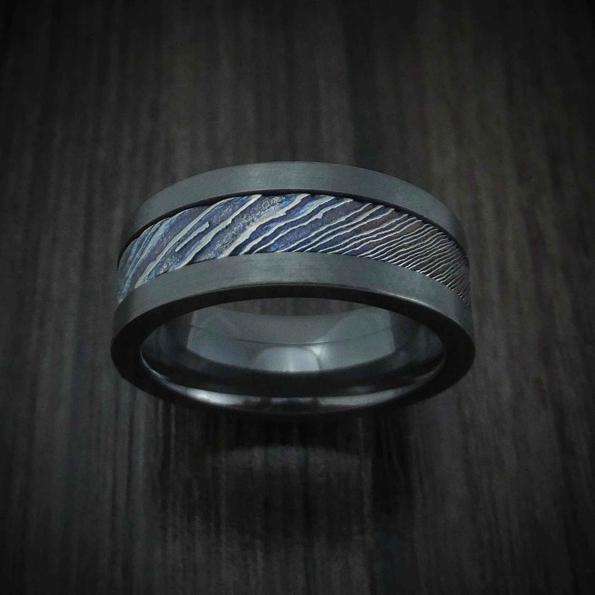 Black Zirconium and Kuro-Ti Twisted Titanium Etched and Heat-Treated Men's Ring Custom Made Band