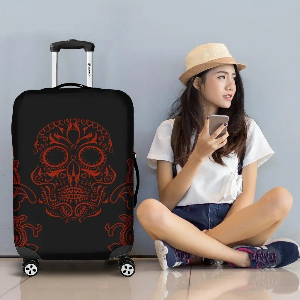 Bloody Skull Luggage Cover, Polyester/Spandex, Black with Red Skull Print