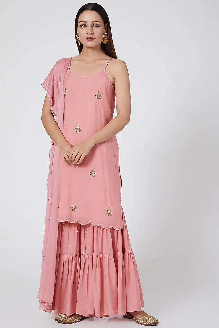 Blush Pink Embroidered Gharara Set