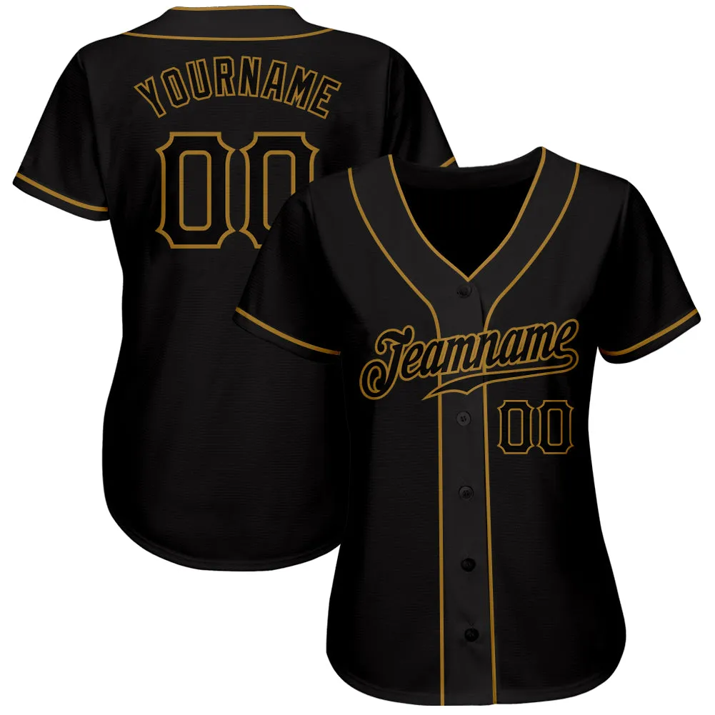 Custom Black Black-Old Gold Authentic Baseball Jersey