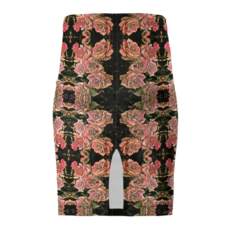 Floral Embosses: Roses 06-01 Designer Pencil Mini Skirt