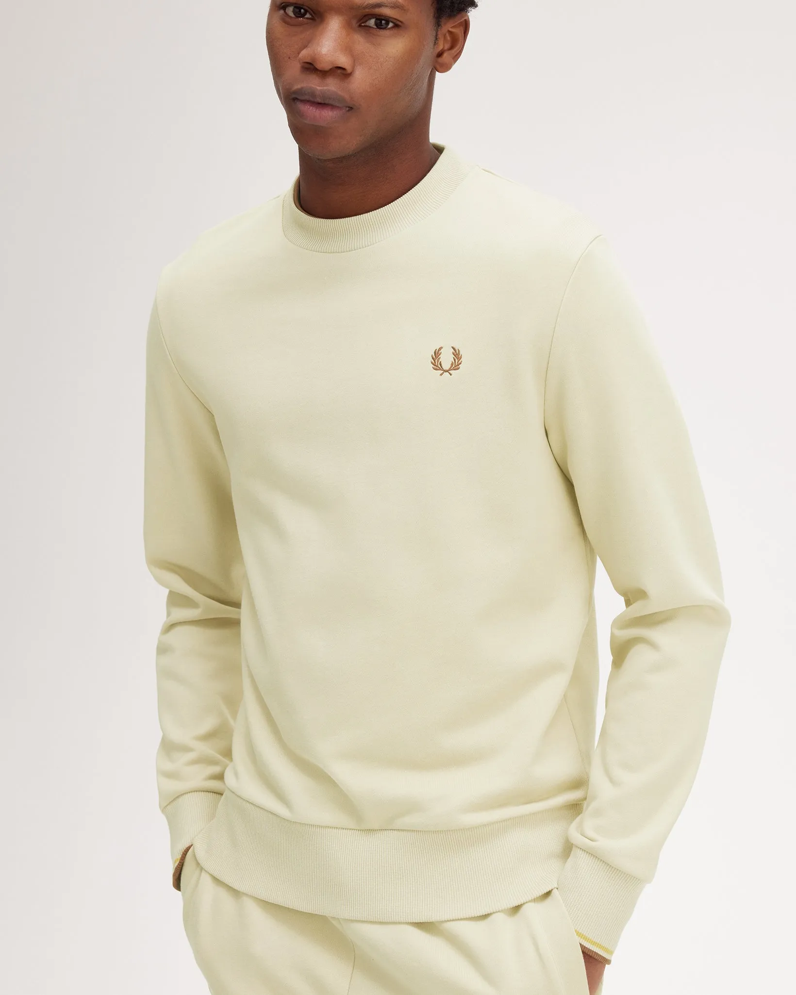 Fred Perry Crew Neck Sweatshirt - Oatmeal / Whisky Brown