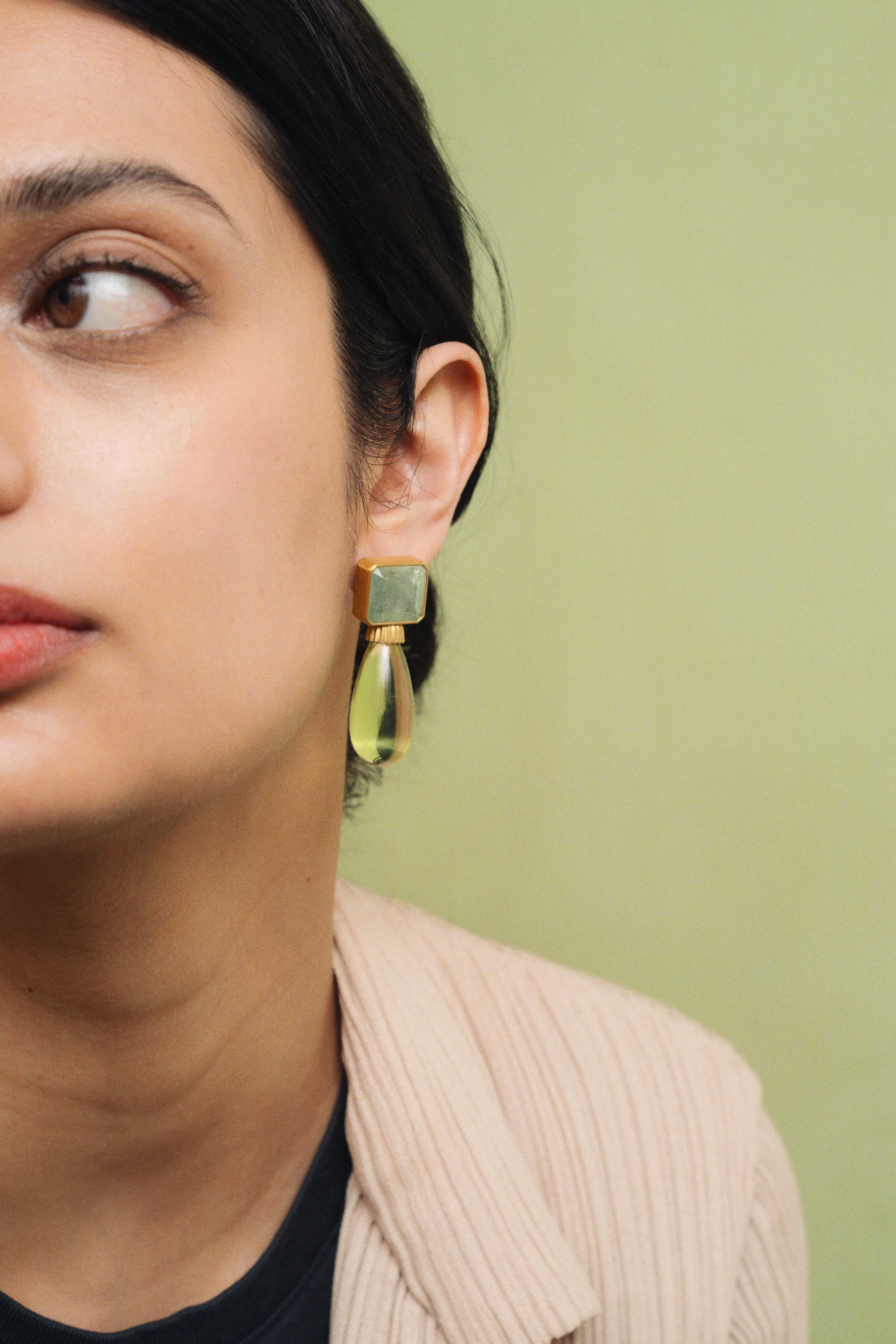 Green Beryl and Amber Canthus Earrings