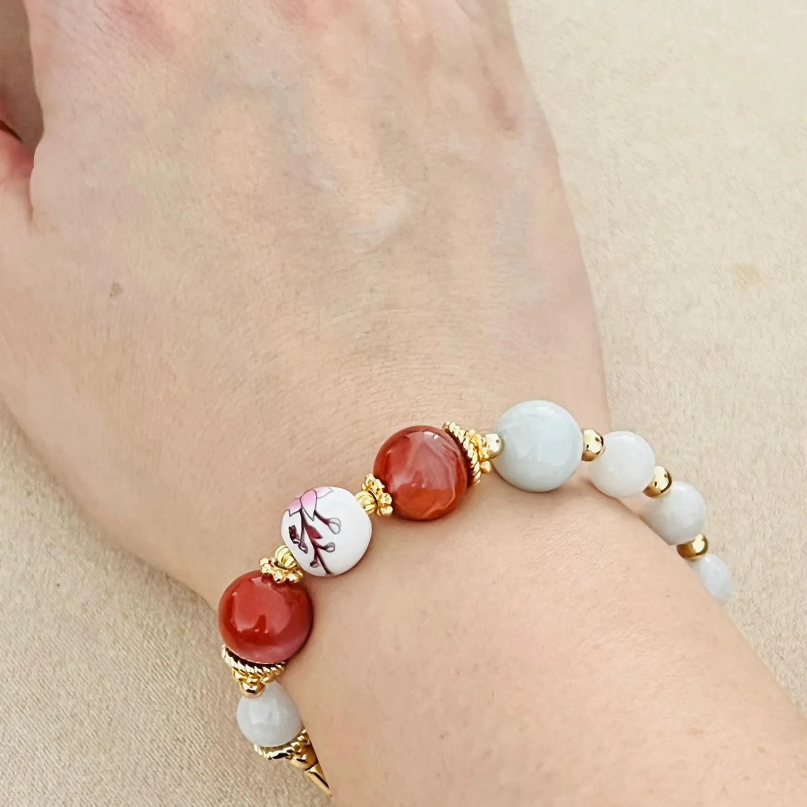 Jade & Nan Hong Agate Bracelet