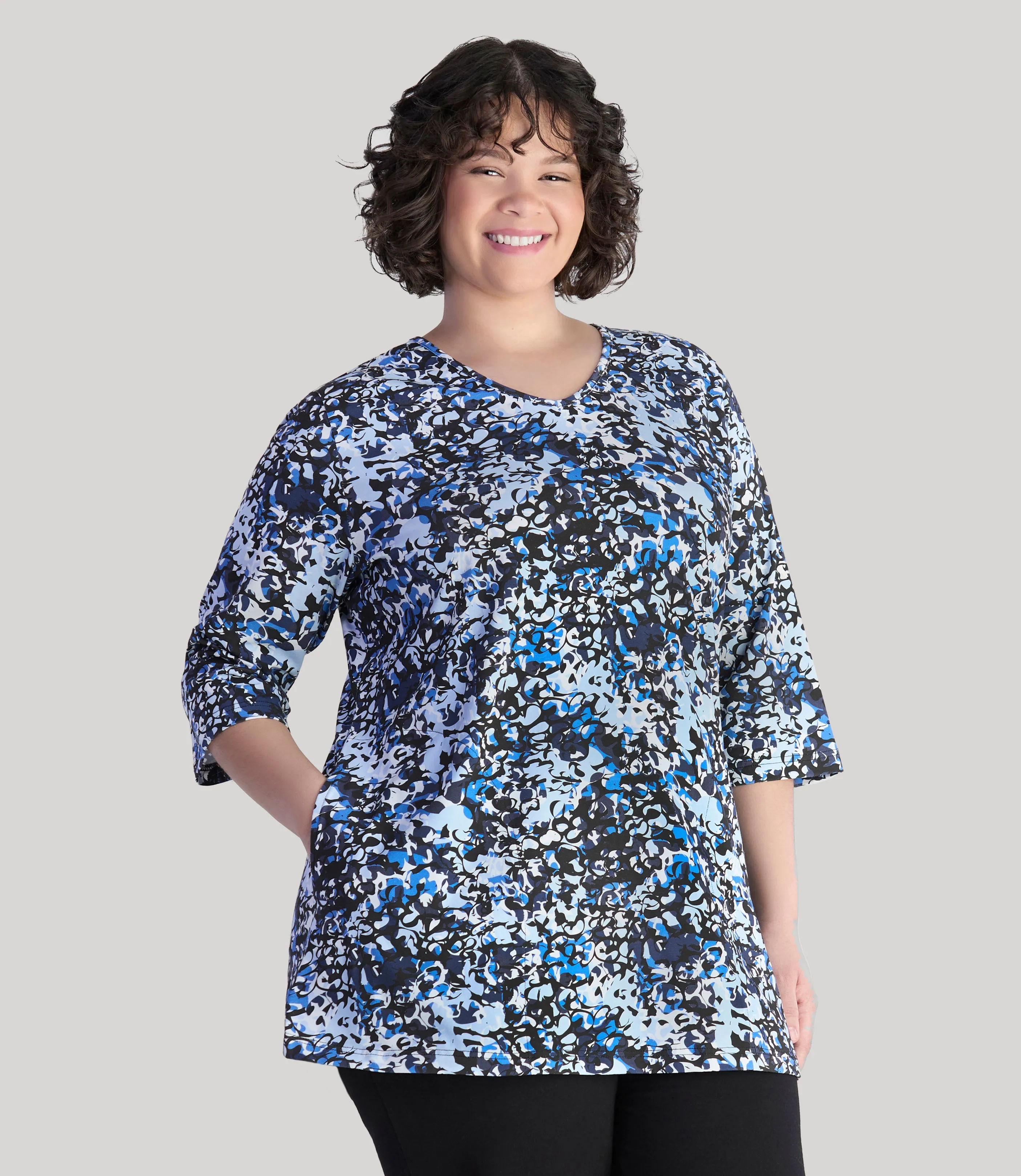 Junonia 3/4 Sleeve Pocketed Tunic Blue Melange