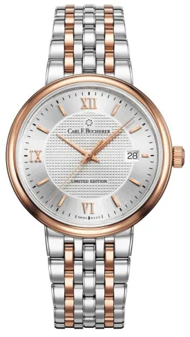 Limited Edition Carl F. Bucherer Adamavi Mens Automatic Watch, Stainless Steel & 18k Rose Gold, Silver Dial with Date - Model 00.10314.07.15.98