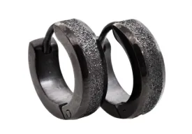 Mens Black Sandblasted Stainless Steel Earrings