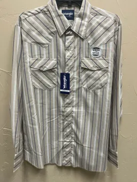 Mens Blue and Tan Wrangler Button Up Shirt