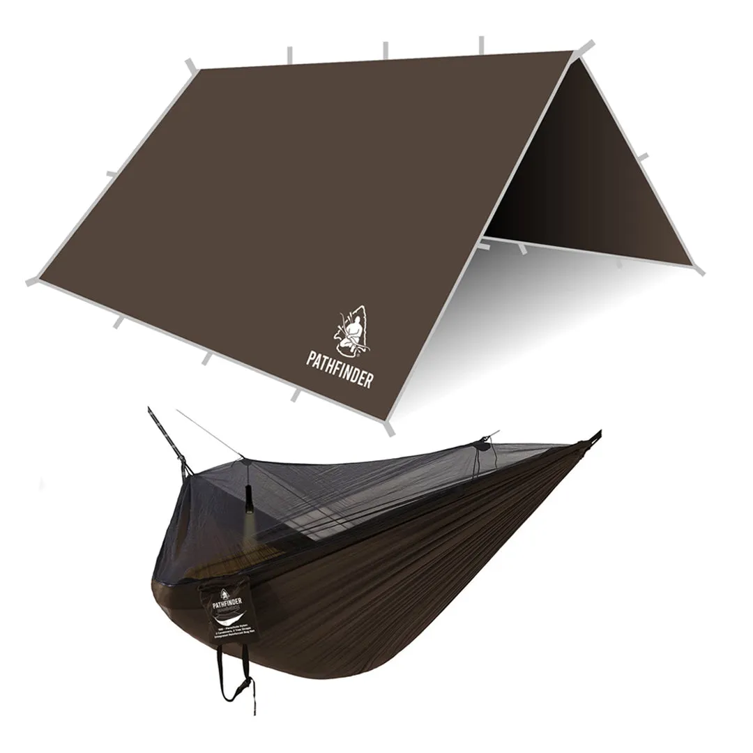 Optimized Title: Earth Brown Pathfinder Nylon Tarp & Hammock Combo with Enhanced Features