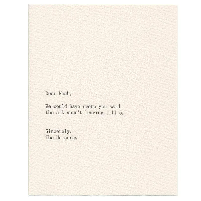 "Dear Noah / Sincerely the Unicorns" Card