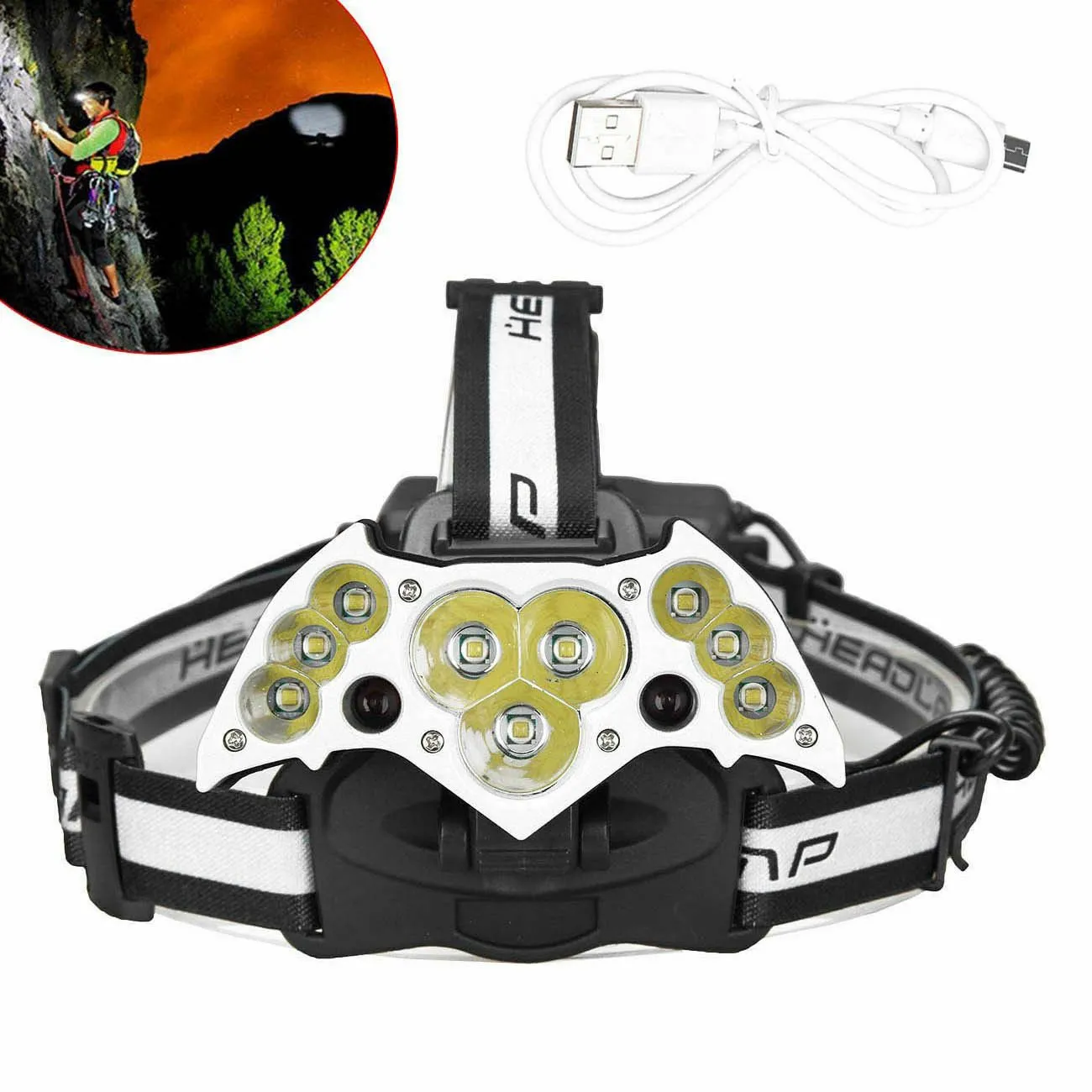 SMAXLuminate™ Super-Bright 11 LED Headlamp: Rechargeable Waterproof Head Light Torch 990000LM