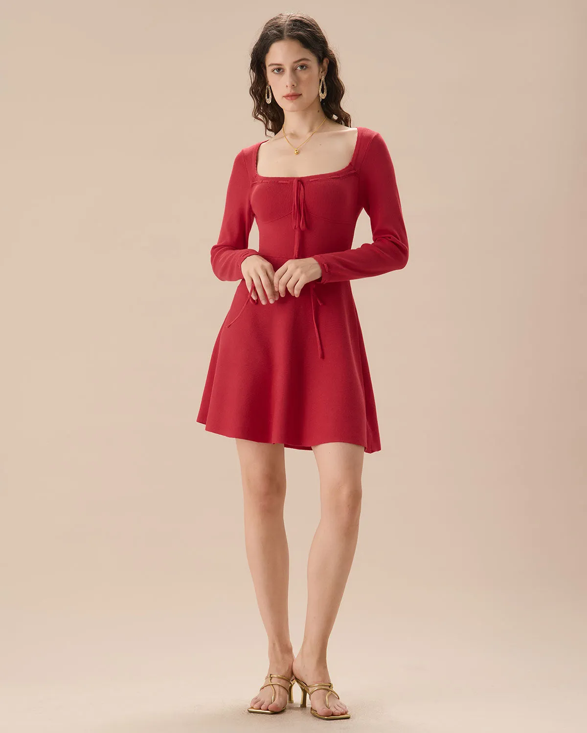 The Red Square Neck Sweater Mini Dress