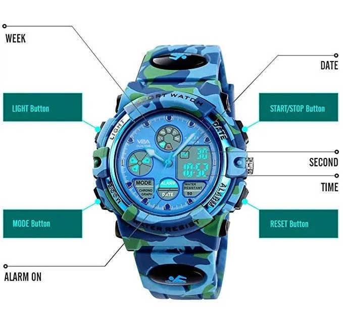 V2A Analog-Digital Boy's Watch (Blue Dial, Blue Colored Strap)